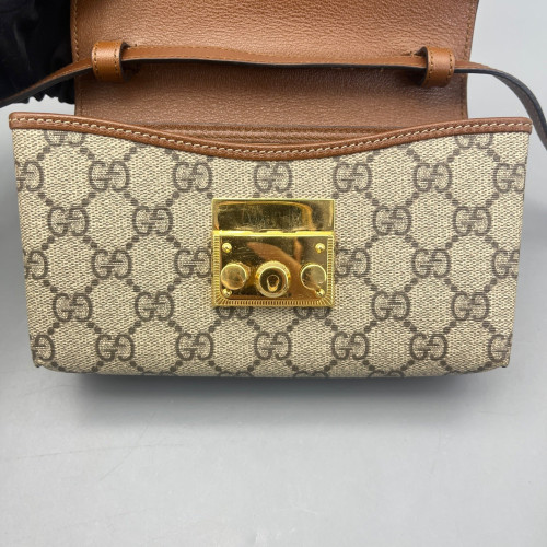 Gucci Mini Padlock Shoulder Bag GG Monogram Black Brown