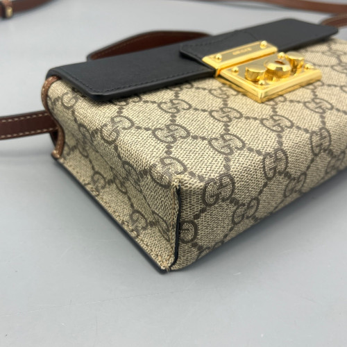 Gucci Mini Padlock Shoulder Bag GG Monogram Black Brown