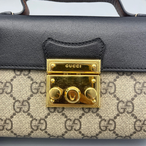 Gucci Mini Padlock Shoulder Bag GG Monogram Black Brown