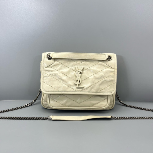 Yves Saint Laurent Mini Niki Chain Pull Up Leather White Yves Saint Laurent Mini Niki Chain Pull Up Leather White