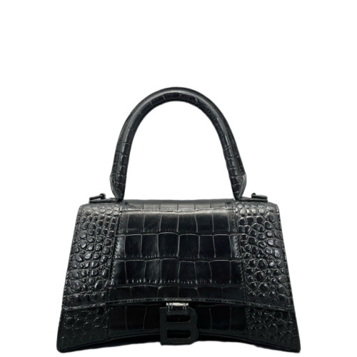 Balenciaga Hourglass Small Calfskin Crocodile Embossed Black