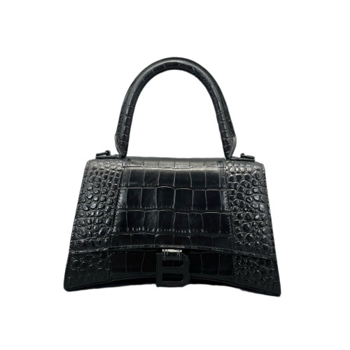Balenciaga Hourglass Small Calfskin Crocodile Embossed Black