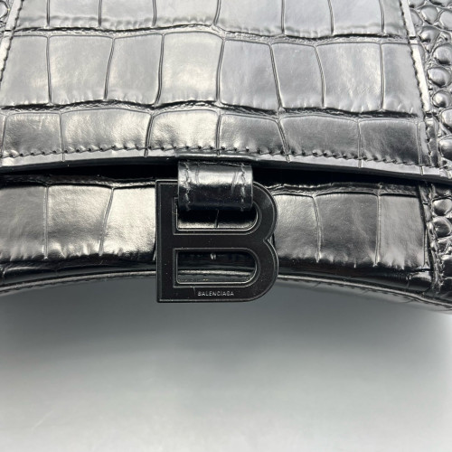 Balenciaga Hourglass Small Calfskin Crocodile Embossed Black
