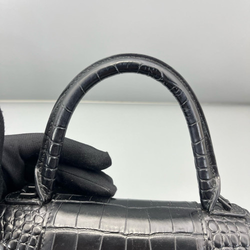 Balenciaga Hourglass Small Calfskin Crocodile Embossed Black