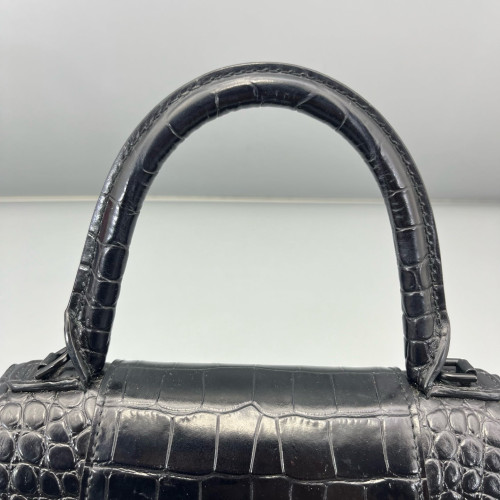 Balenciaga Hourglass Small Calfskin Crocodile Embossed Black