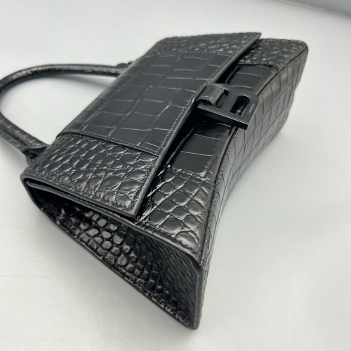 Balenciaga Hourglass Small Calfskin Crocodile Embossed Black