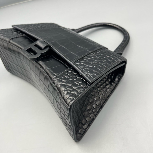 Balenciaga Hourglass Small Calfskin Crocodile Embossed Black