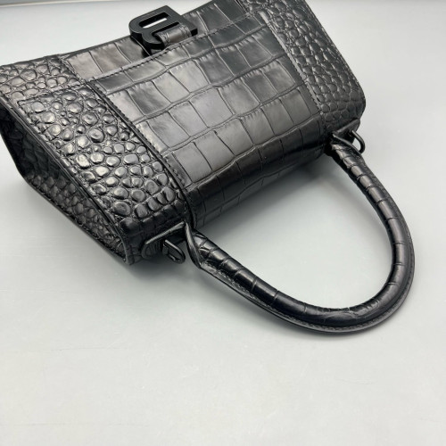 Balenciaga Hourglass Small Calfskin Crocodile Embossed Black
