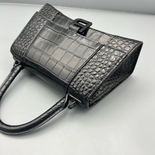 Balenciaga Hourglass Small Calfskin Crocodile Embossed Black