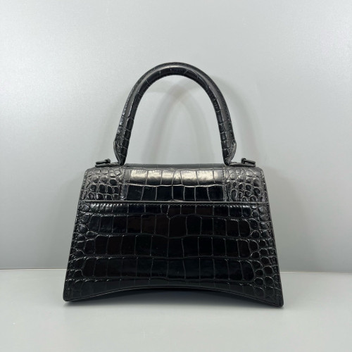 Balenciaga Hourglass Small Calfskin Crocodile Embossed Black