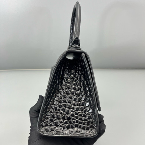 Balenciaga Hourglass Small Calfskin Crocodile Embossed Black