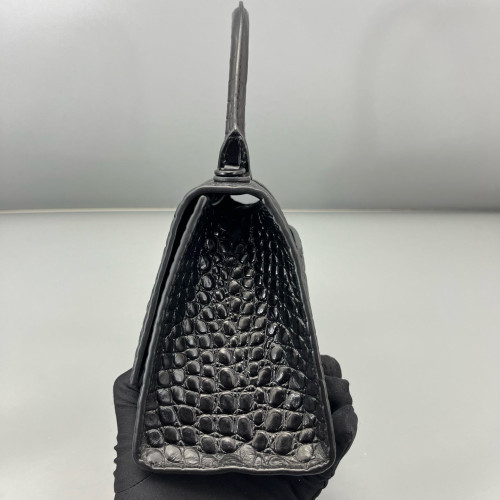 Balenciaga Hourglass Small Calfskin Crocodile Embossed Black