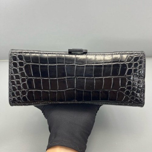 Balenciaga Hourglass Small Calfskin Crocodile Embossed Black