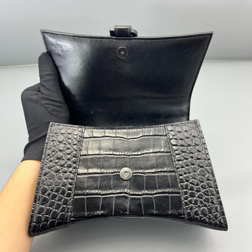 Balenciaga Hourglass Small Calfskin Crocodile Embossed Black