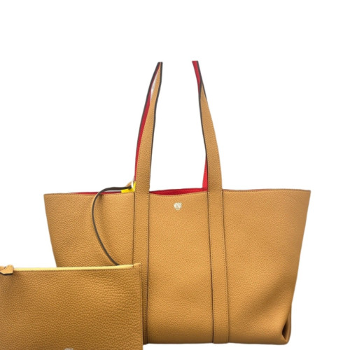 Moynat Tote Bag Grained Calfskin Tan Red Moynat Tote Bag Grained Calfskin Tan Red