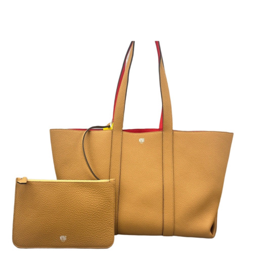 Moynat Tote Bag Grained Calfskin Tan Red Moynat Tote Bag Grained Calfskin Tan Red