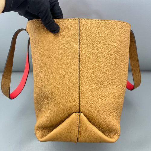 Moynat Tote Bag Grained Calfskin Tan Red Moynat Tote Bag Grained Calfskin Tan Red