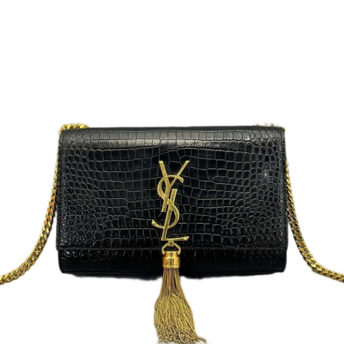 Yves Saint Laurent Small Kate Crossbody Bag Calfskin Crocodile Embossed Black