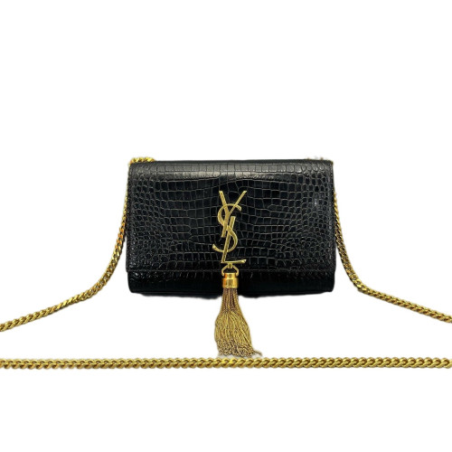 Yves Saint Laurent Small Kate Crossbody Bag Calfskin Crocodile Embossed Black
