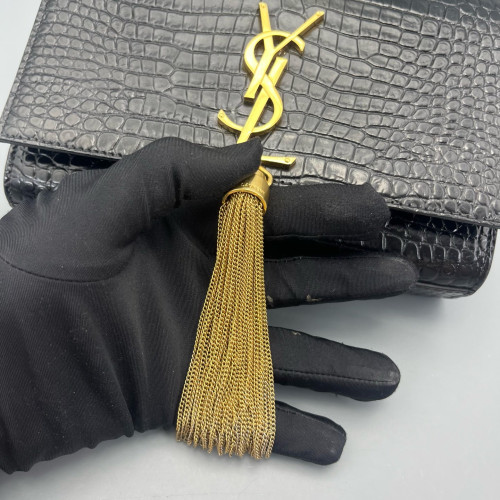 Yves Saint Laurent Small Kate Crossbody Bag Calfskin Crocodile Embossed Black