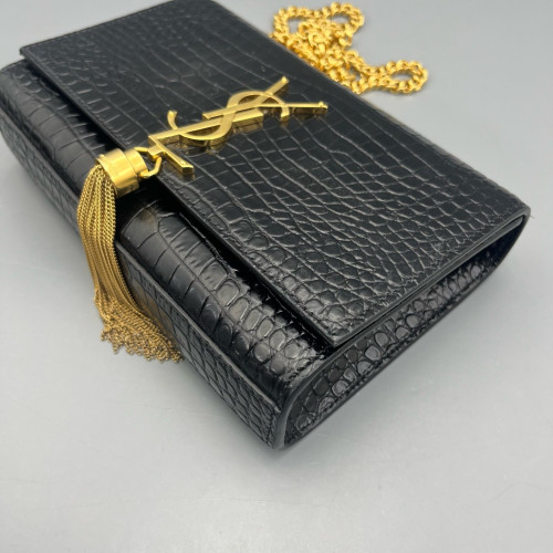 Yves Saint Laurent Small Kate Crossbody Bag Calfskin Crocodile Embossed Black