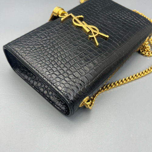 Yves Saint Laurent Small Kate Crossbody Bag Calfskin Crocodile Embossed Black