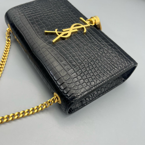 Yves Saint Laurent Small Kate Crossbody Bag Calfskin Crocodile Embossed Black