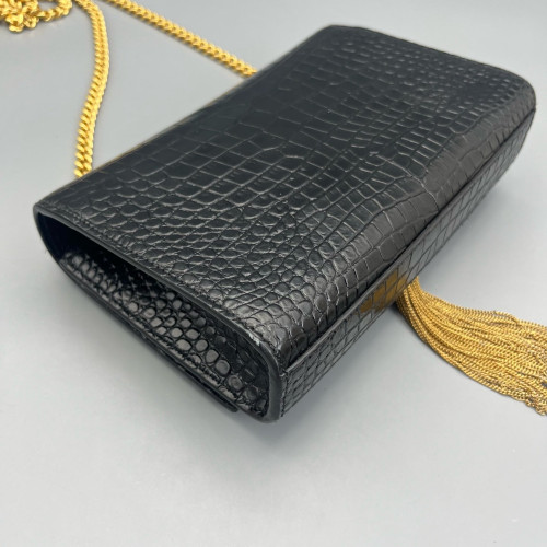 Yves Saint Laurent Small Kate Crossbody Bag Calfskin Crocodile Embossed Black