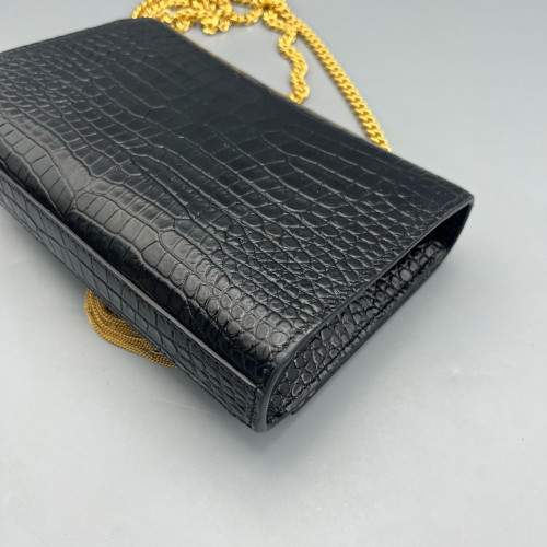 Yves Saint Laurent Small Kate Crossbody Bag Calfskin Crocodile Embossed Black