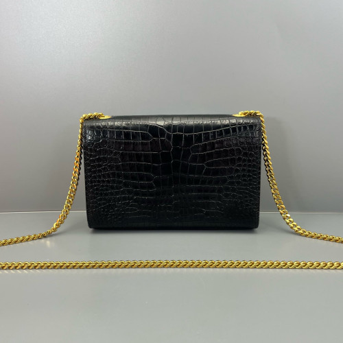 Yves Saint Laurent Small Kate Crossbody Bag Calfskin Crocodile Embossed Black