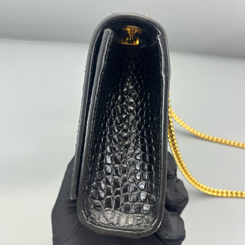 Yves Saint Laurent Small Kate Crossbody Bag Calfskin Crocodile Embossed Black