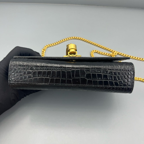 Yves Saint Laurent Small Kate Crossbody Bag Calfskin Crocodile Embossed Black