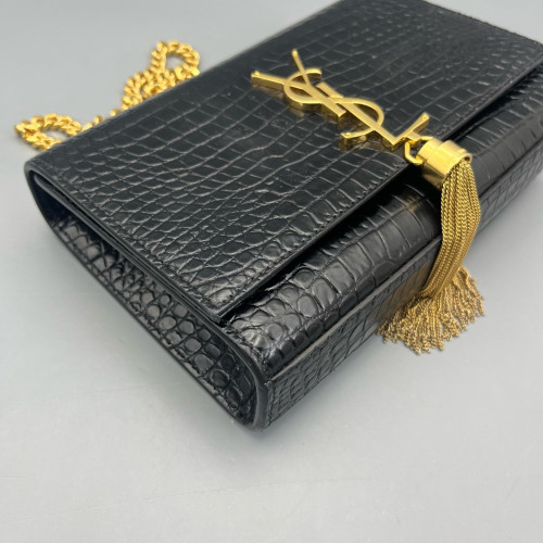 Yves Saint Laurent Small Kate Crossbody Bag Calfskin Crocodile Embossed Black
