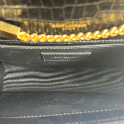 Yves Saint Laurent Small Kate Crossbody Bag Calfskin Crocodile Embossed Black