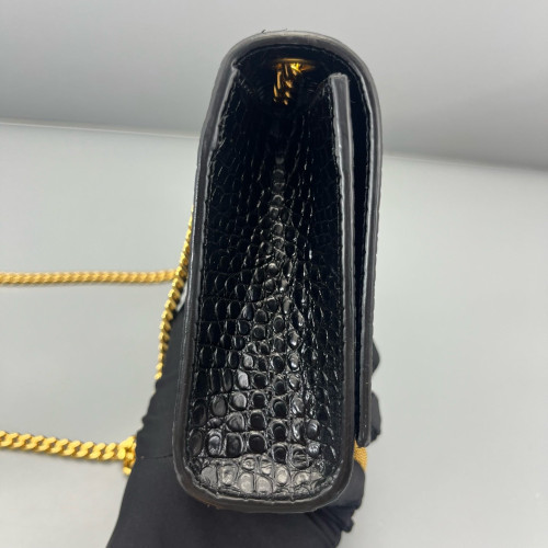 Yves Saint Laurent Small Kate Crossbody Bag Calfskin Crocodile Embossed Black