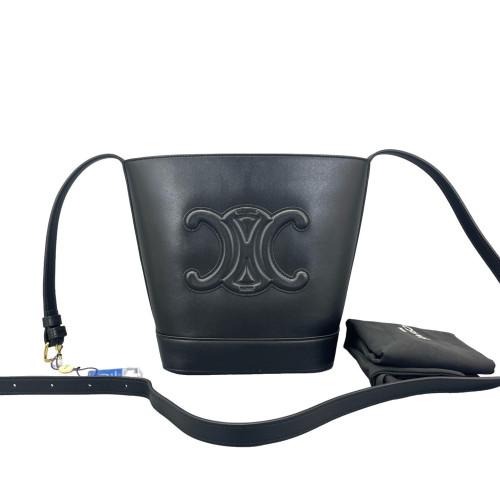 Celine Triomphe Triomphe Bucket Bag Small Calfskin Black