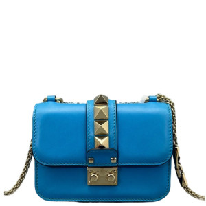 Valentino Rockstud Wallet On Chain WOC Calfskin Blue Valentino Rockstud Wallet On Chain WOC Calfskin Blue