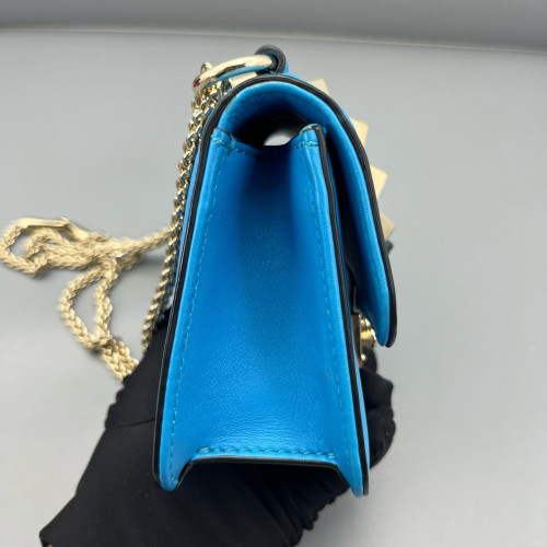 Valentino Rockstud Wallet On Chain WOC Calfskin Blue