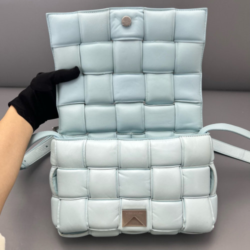 Bottega Veneta Small Padded Cassette Crossbody Bag Lambskin Maxi Intrecciato Light Blue