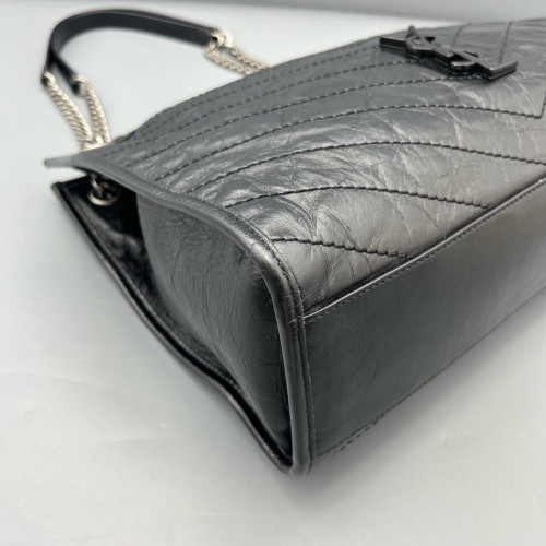 Yves Saint Laurent Medium Niki Shopping Tote Pull Up Leather Black