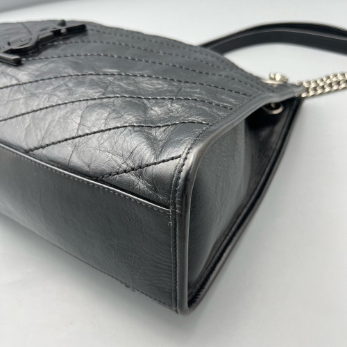 Yves Saint Laurent Medium Niki Shopping Tote Pull Up Leather Black