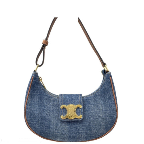 Celine Triomphe Hobo Denim Blue Brown