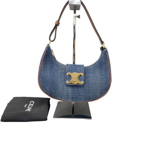 Celine Triomphe Hobo Denim Blue Brown