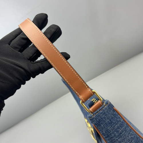 Celine Triomphe Hobo Denim Blue Brown