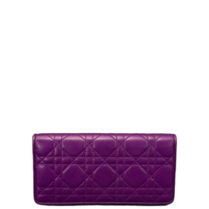 Dior Cannage Continental Wallet Calfskin Purple Blue Beige