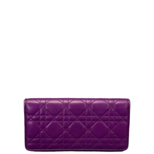 Dior Cannage Continental Wallet Calfskin Purple Blue Beige