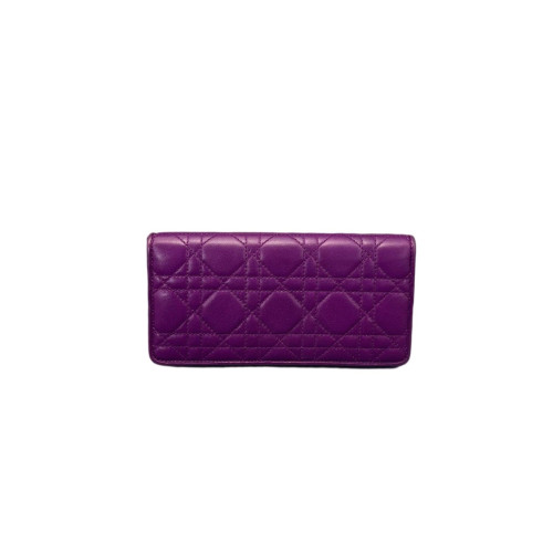 Dior Cannage Continental Wallet Calfskin Purple Blue Beige
