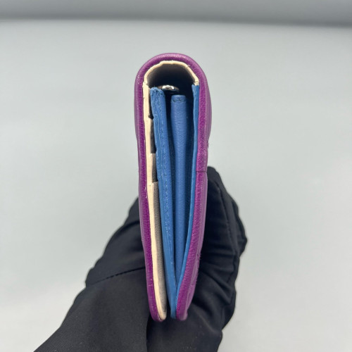 Dior Cannage Continental Wallet Calfskin Purple Blue Beige