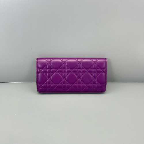 Dior Cannage Continental Wallet Calfskin Purple Blue Beige