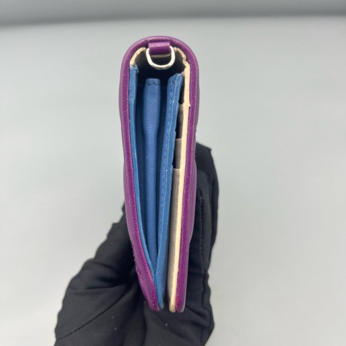 Dior Cannage Continental Wallet Calfskin Purple Blue Beige